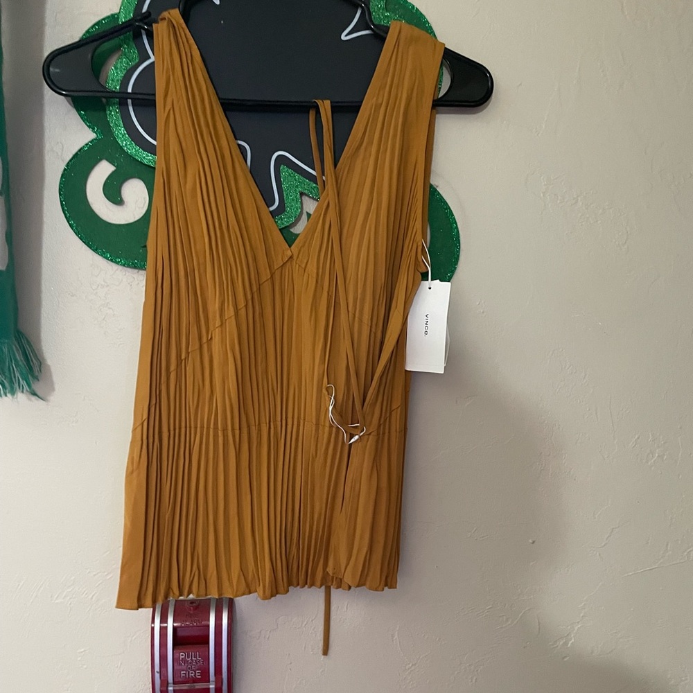 Vince Mustard Pleated Blouse